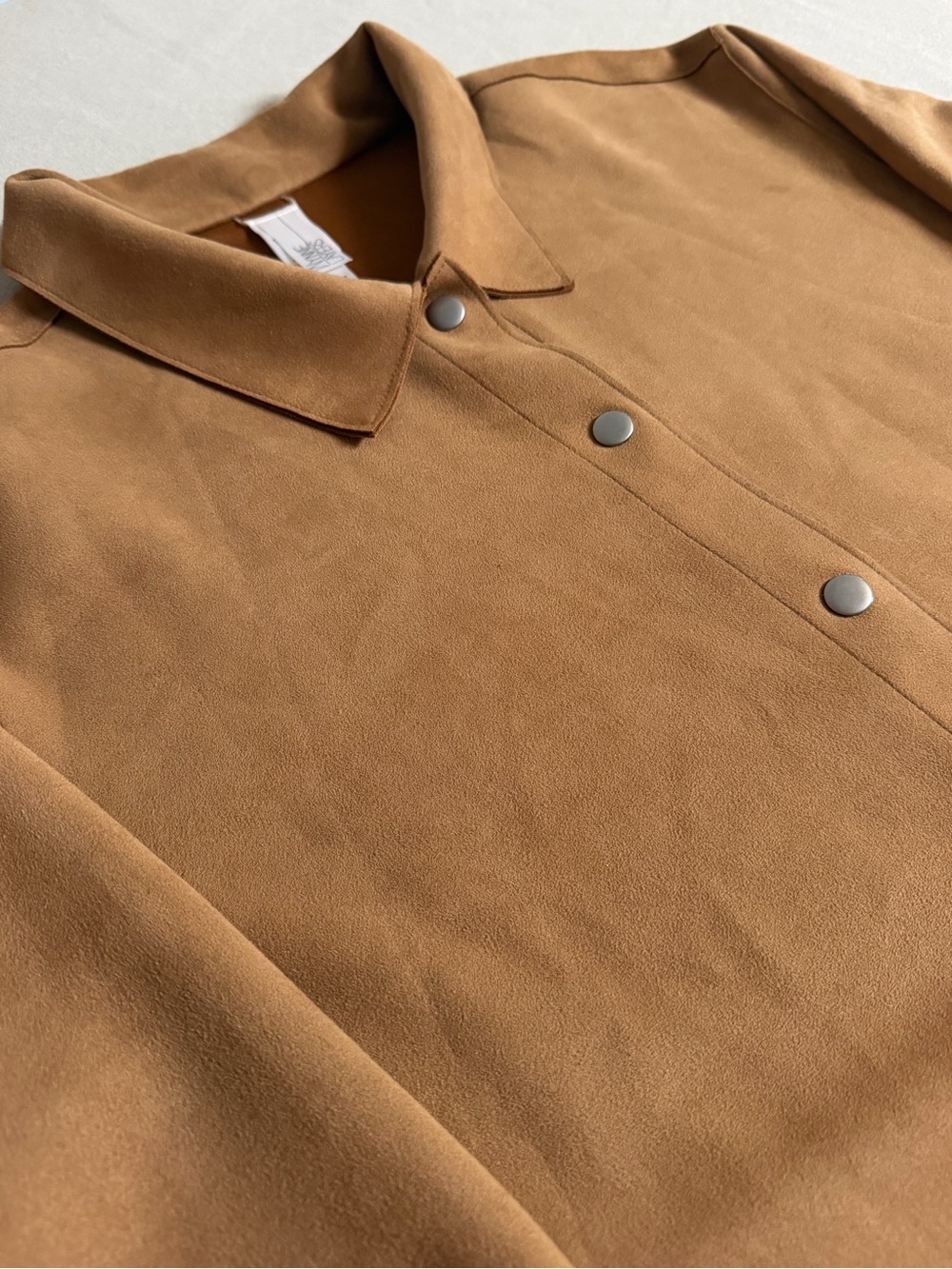 Casual Tan Faux Suede Snap-Front Trench Coat